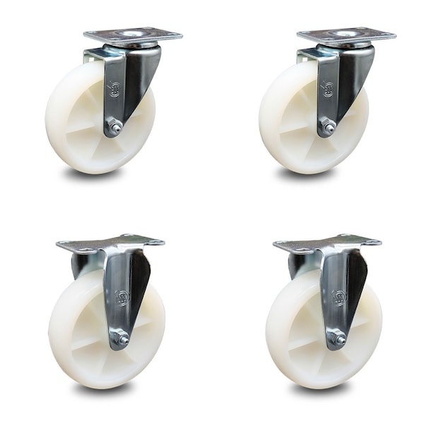 5 Inch Nylon Wheel Swivel Top Plate Caster Set with 2 Rigid